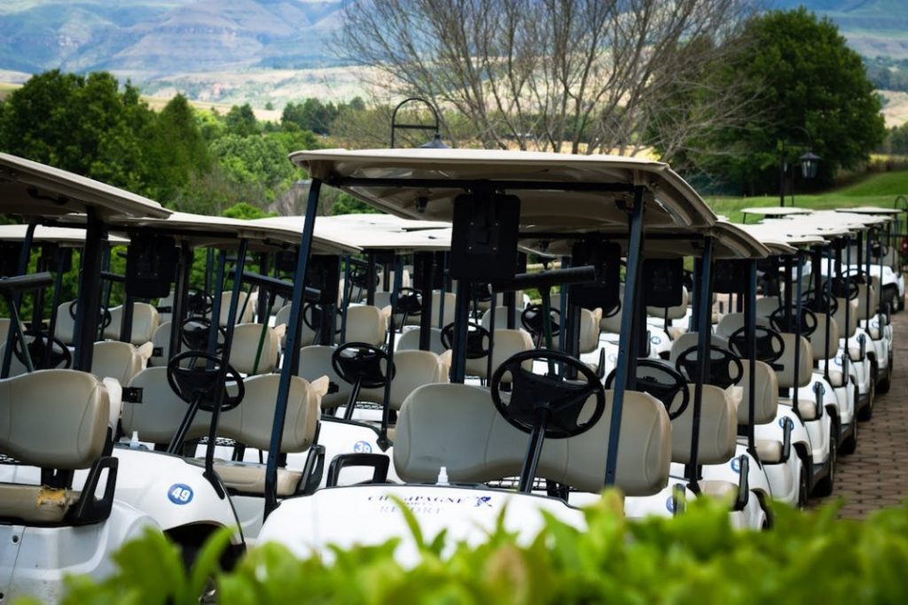 Golf carts parked in a club